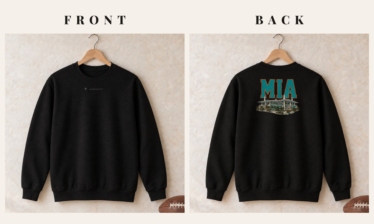 Crewneck + Logo Front · Black · front and back · Miami Home Field Advantage crewneck in black