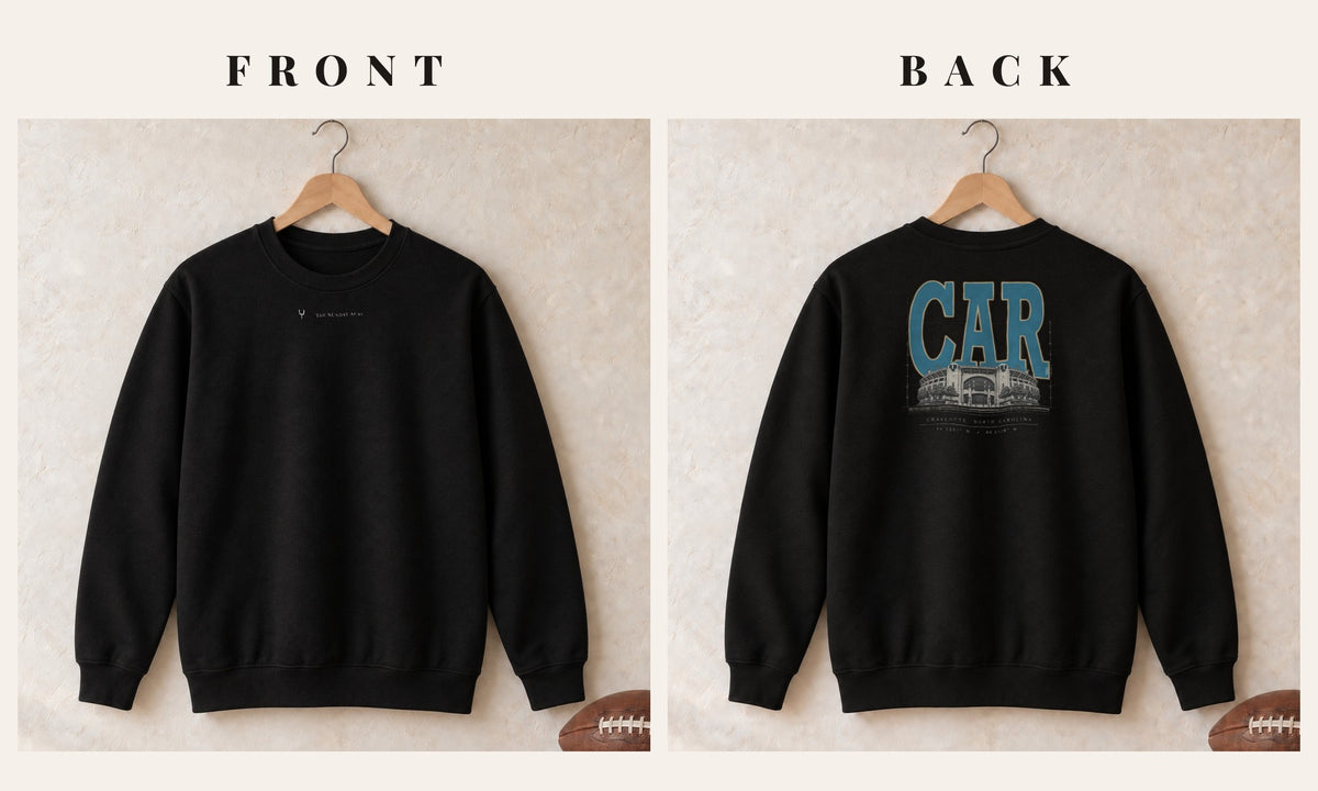 Crewneck + Logo Front · Black · front and back · Carolina Blueprint City crewneck in black