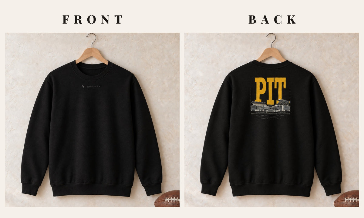 Crewneck + Logo Front · Black · front and back · Pittsburgh Blueprint City crewneck in black