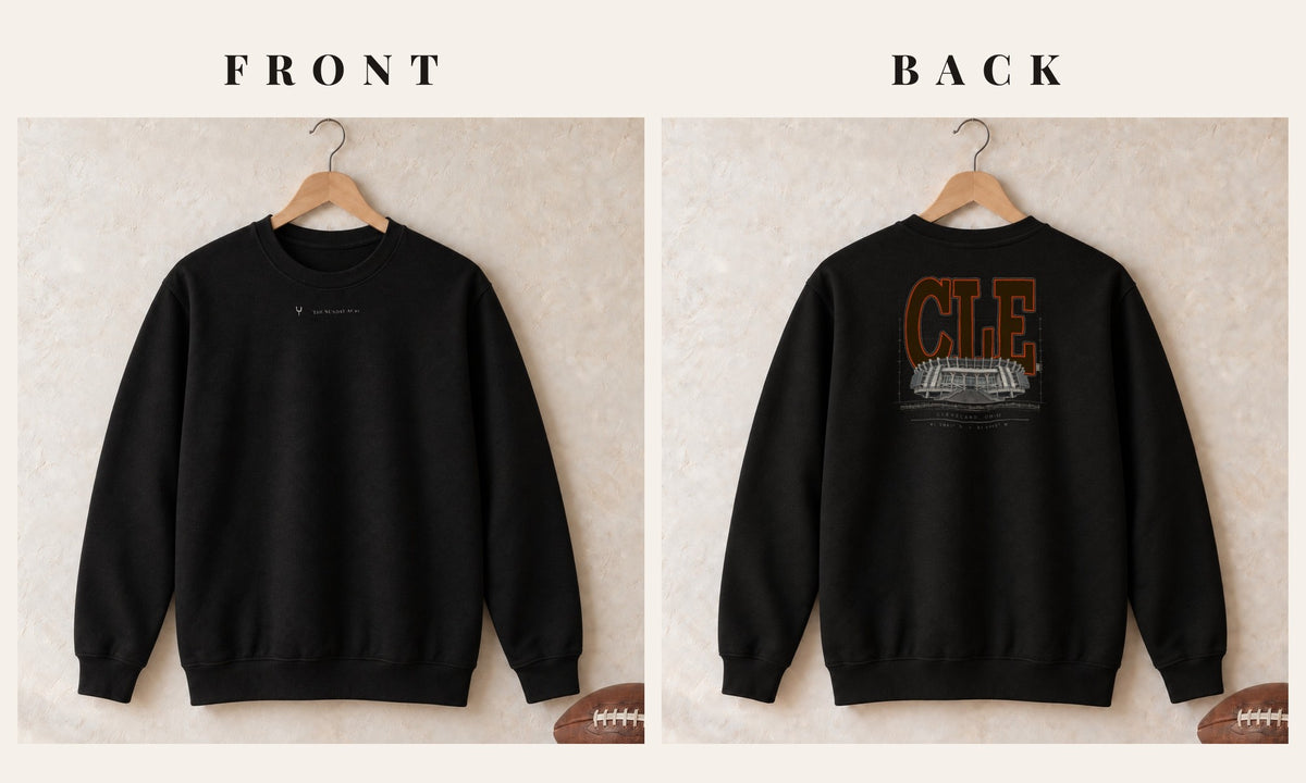 Crewneck + Logo Front · Black · front and back · Cleveland Blueprint City crewneck in black