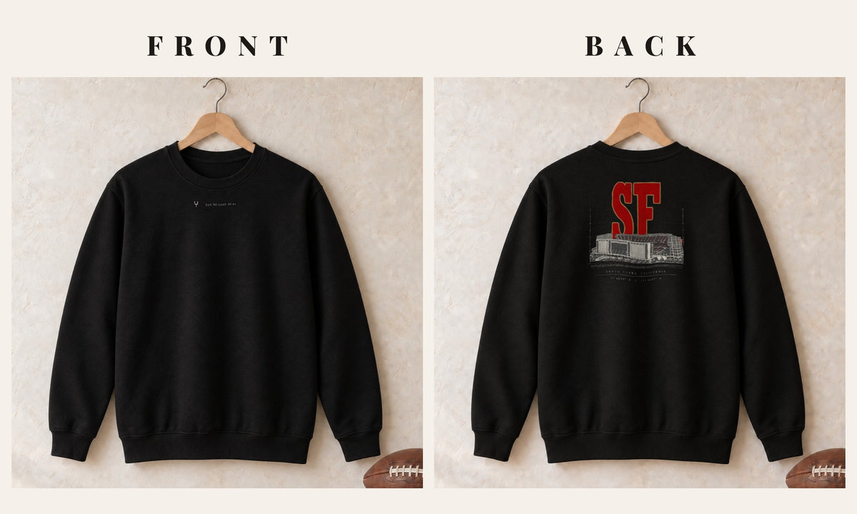 Crewneck + Logo Front · Black · front and back · San Francisco Blueprint City crewneck in black
