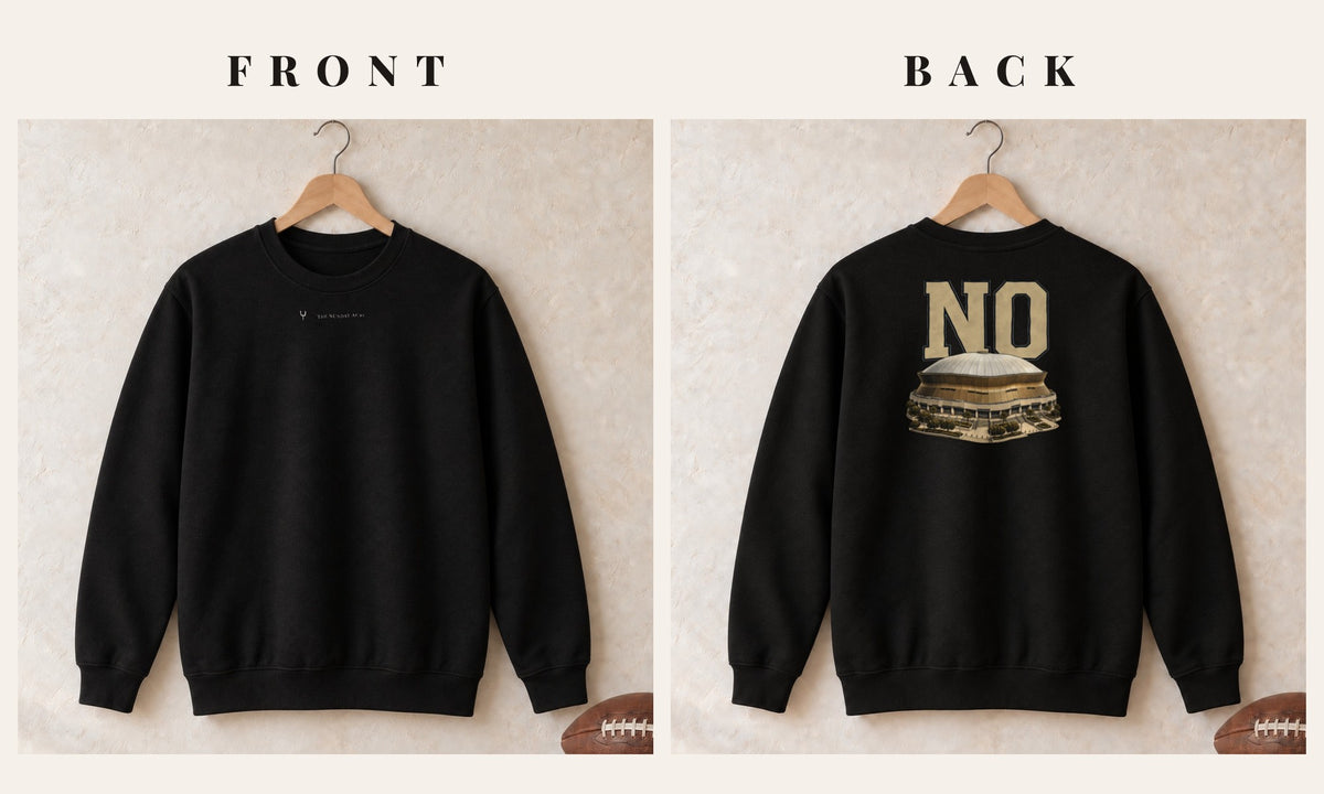 Crewneck + Logo Front · Black · front and back · New Orleans Home Field Advantage crewneck in black