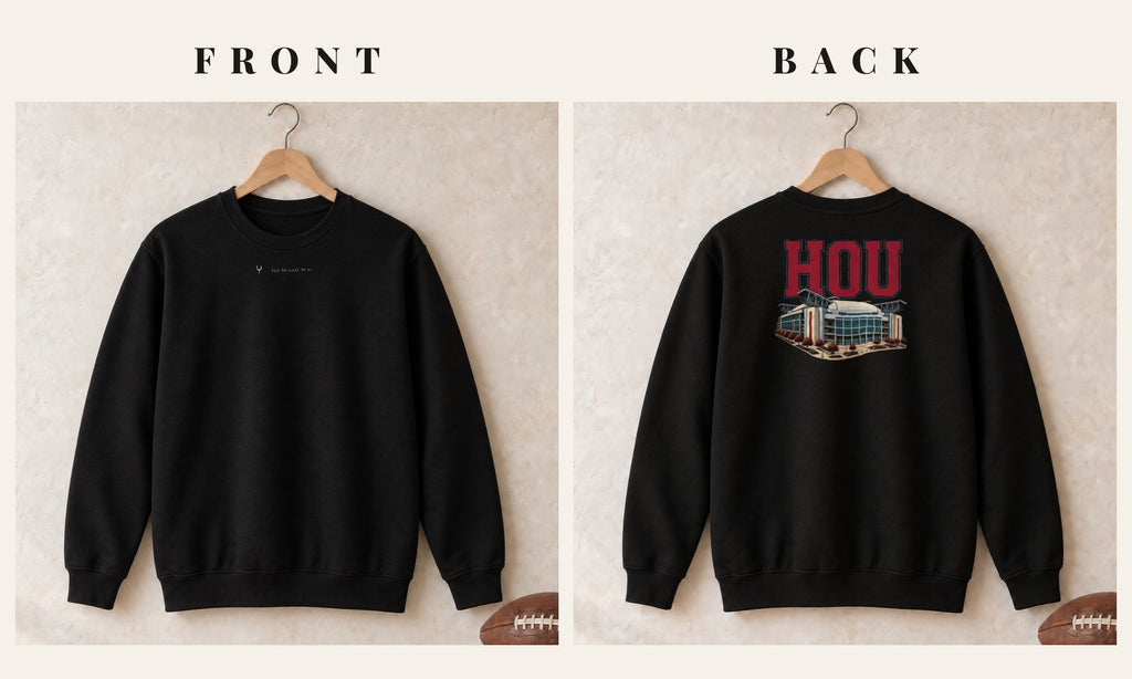 Crewneck + Logo Front · Black · front and back · Houston Home Field Advantage crewneck in black