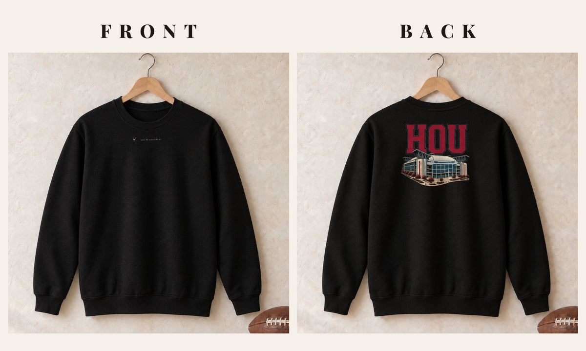 Crewneck + Logo Front · Black · front and back · Houston Home Field Advantage crewneck in black
