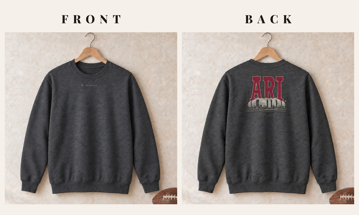 Crewneck + Logo Front · Dark Heather · front and back · Arizona Blueprint City crewneck in dark heather