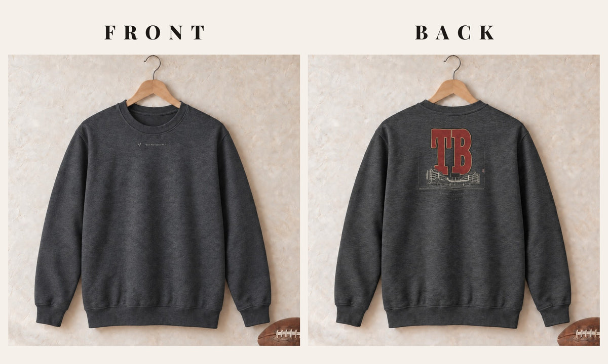 Crewneck + Logo Front · Dark Heather · front and back · Tampa Bay Blueprint City crewneck in dark heather