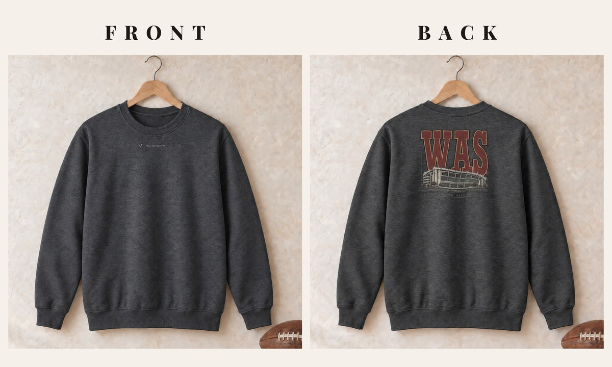 Crewneck + Logo Front · Dark Heather · front and back · Washington Blueprint City crewneck in dark heather