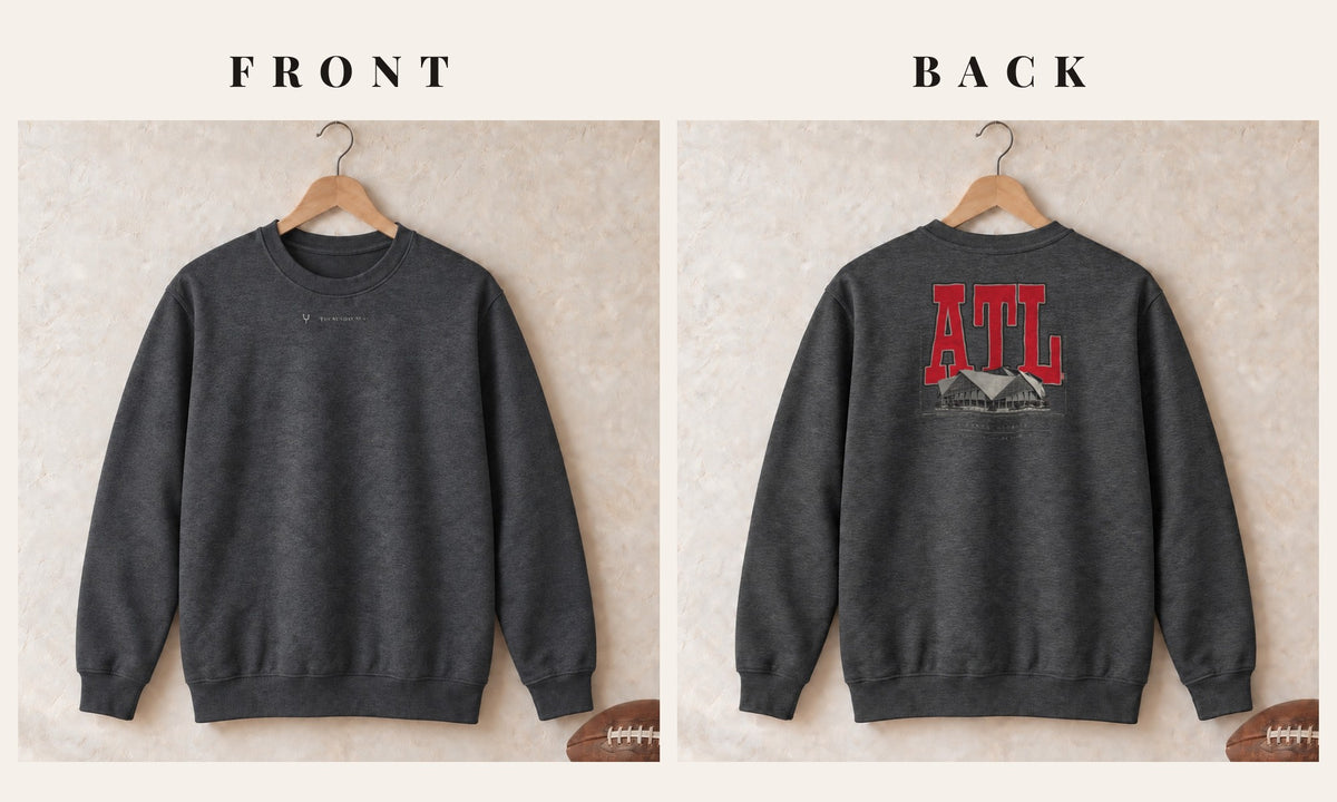 Crewneck + Logo Front · Dark Heather · front and back · Atlanta Blueprint City crewneck in dark heather