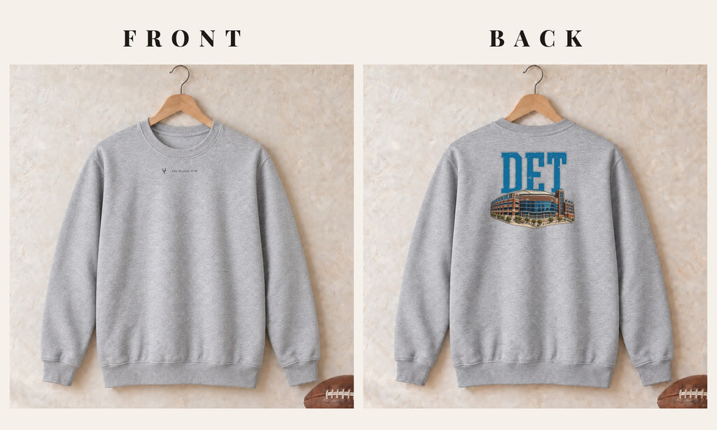 Crewneck + Logo Front · Sport Grey · front and back · Detroit Home Field Advantage crewneck in sport grey