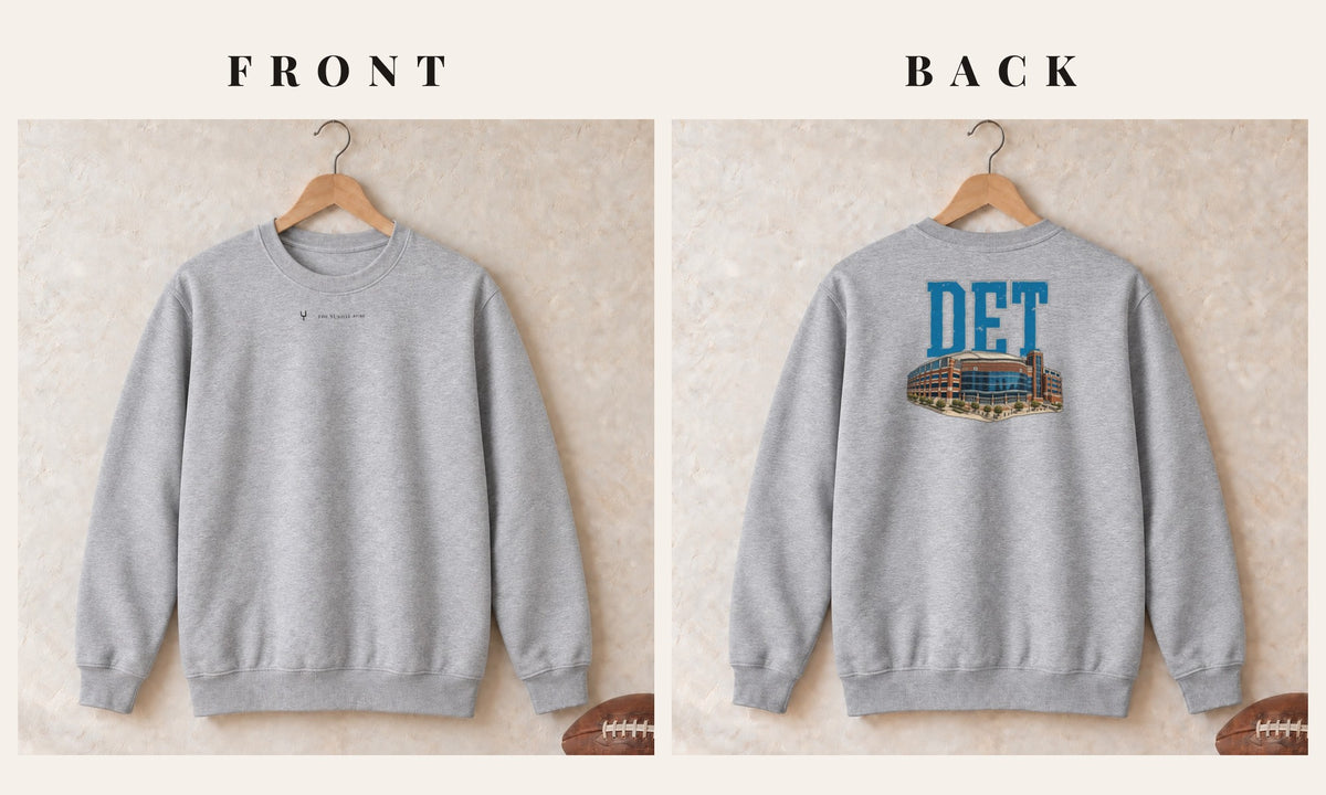 Crewneck + Logo Front · Sport Grey · front and back · Detroit Home Field Advantage crewneck in sport grey