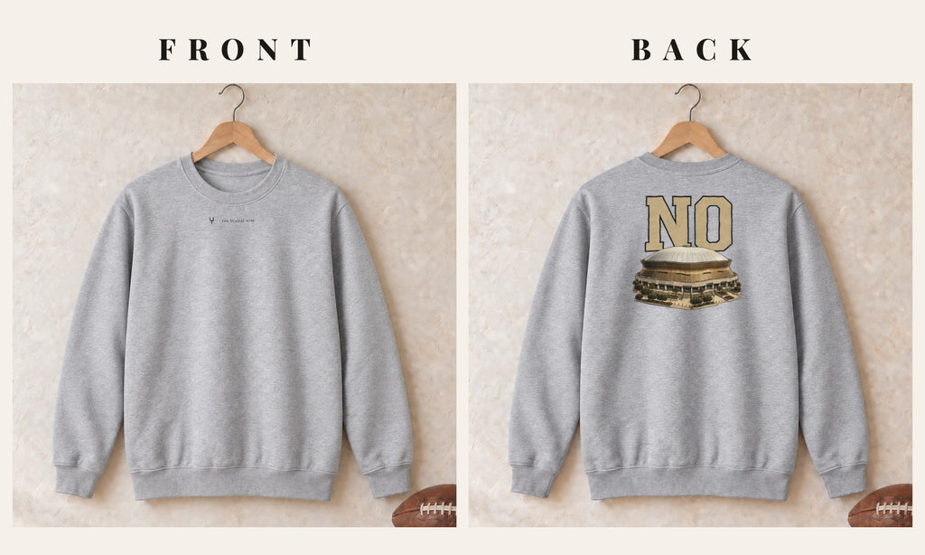 Crewneck + Logo Front · Sport Grey · front and back · New Orleans Home Field Advantage crewneck in sport grey