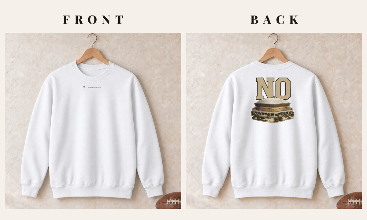 Crewneck + Logo Front · White · front and back · New Orleans Home Field Advantage crewneck in white