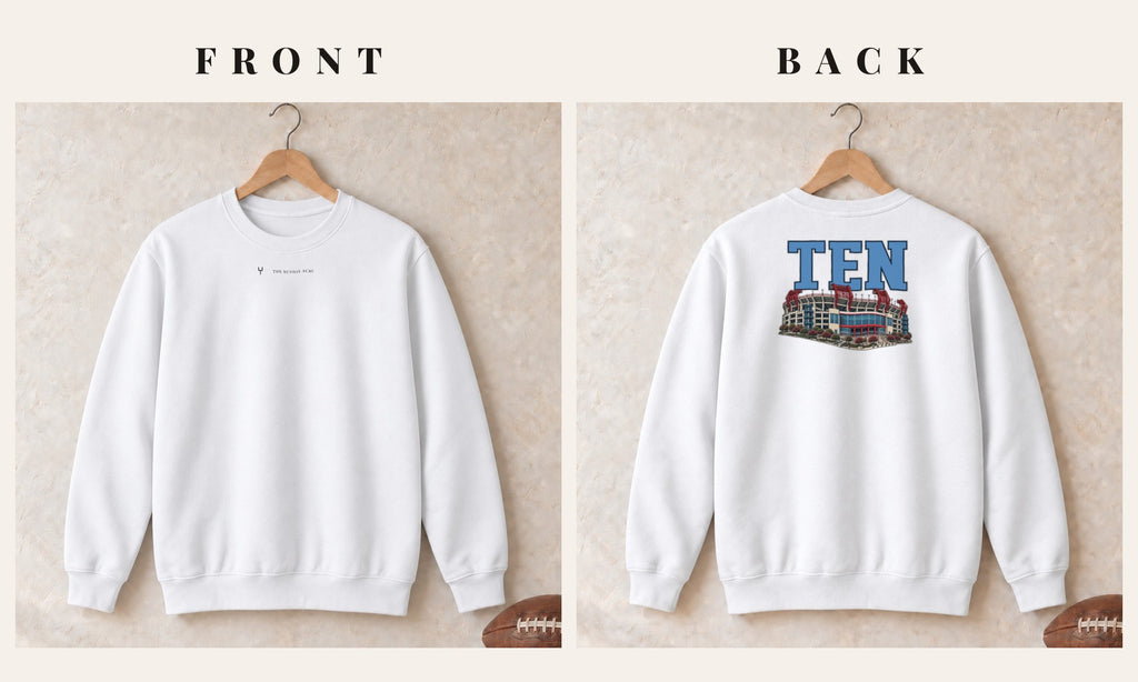 Crewneck + Logo Front · White · front and back · Tennessee Home Field Advantage crewneck in white