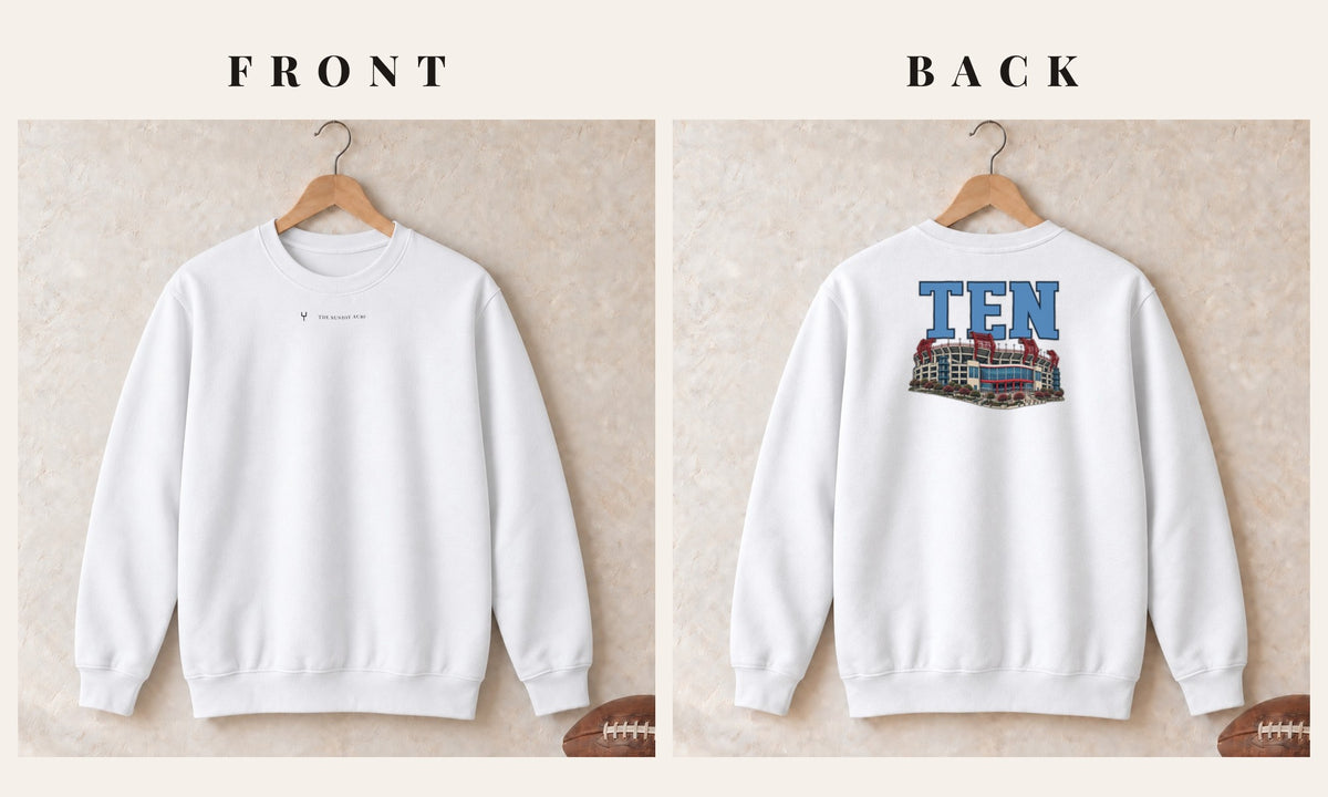 Crewneck + Logo Front · White · front and back · Tennessee Home Field Advantage crewneck in white