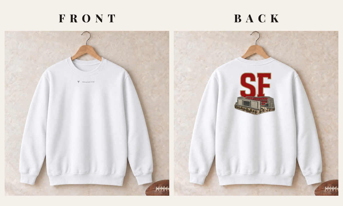 Crewneck + Logo Front · White · front and back · San Francisco Home Field Advantage crewneck in white