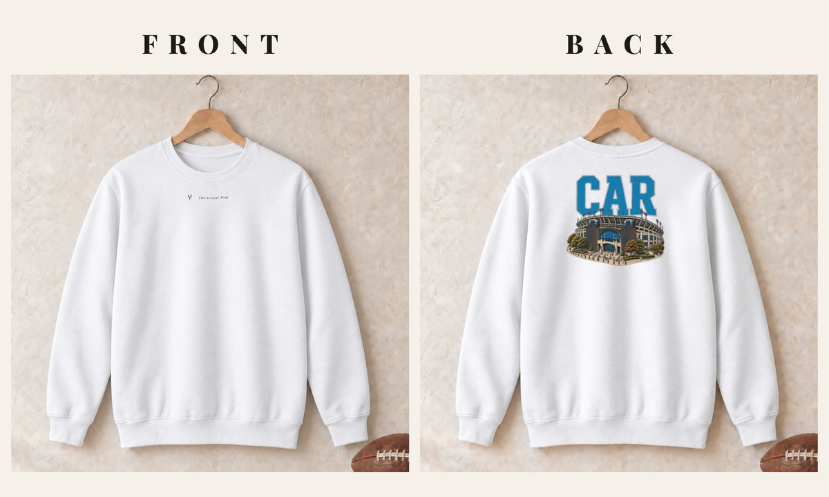 Crewneck + Logo Front · White · front and back · Carolina Home Field Advantage crewneck in white