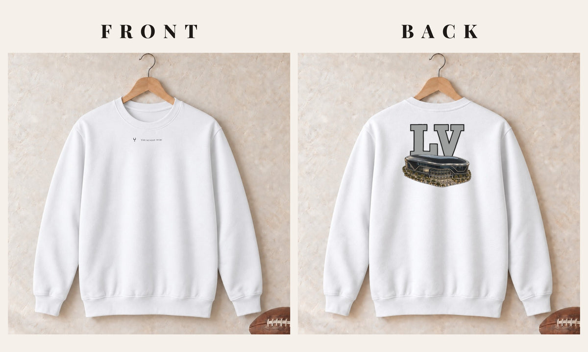 Crewneck + Logo Front · White · front and back · Las Vegas Home Field Advantage crewneck in white