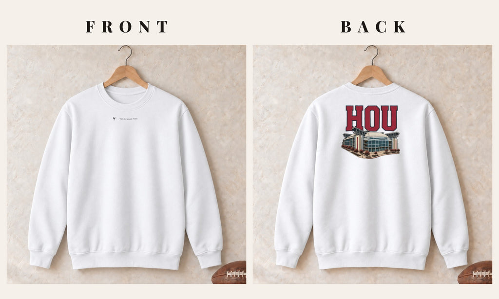 Crewneck + Logo Front · White · front and back · Houston Home Field Advantage crewneck in white