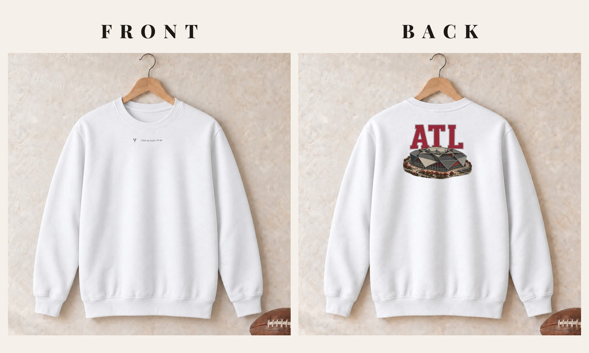 Crewneck + Logo Front · White · front and back · Atlanta Home Field Advantage crewneck in white