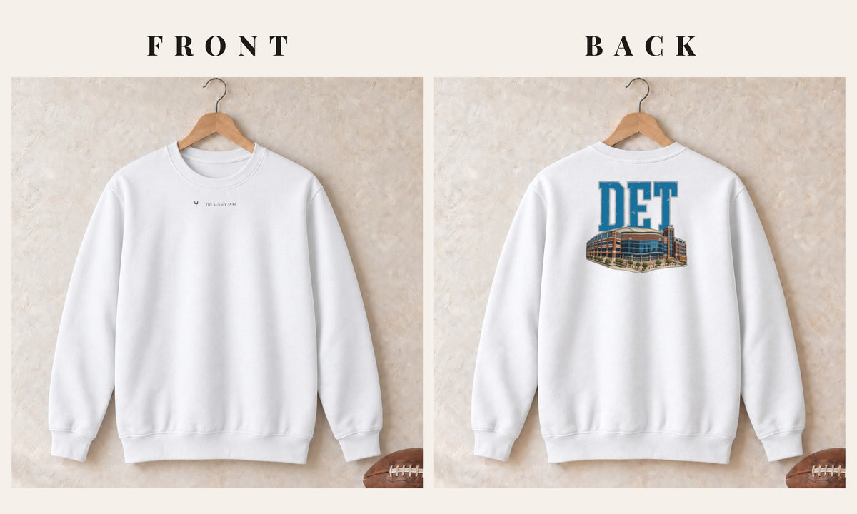 Crewneck + Logo Front · White · front and back · Detroit Home Field Advantage crewneck in white