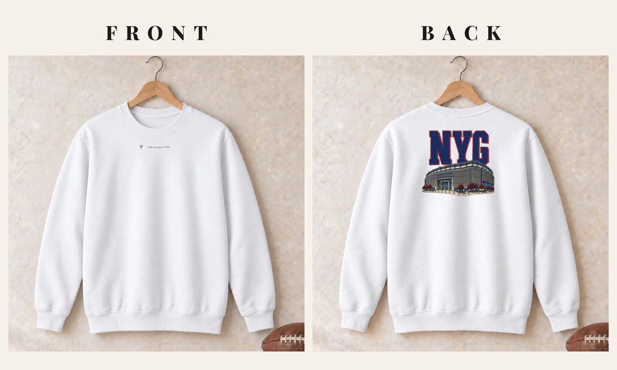 Crewneck + Logo Front · White · front and back · New York Royal Home Field Advantage crewneck in white