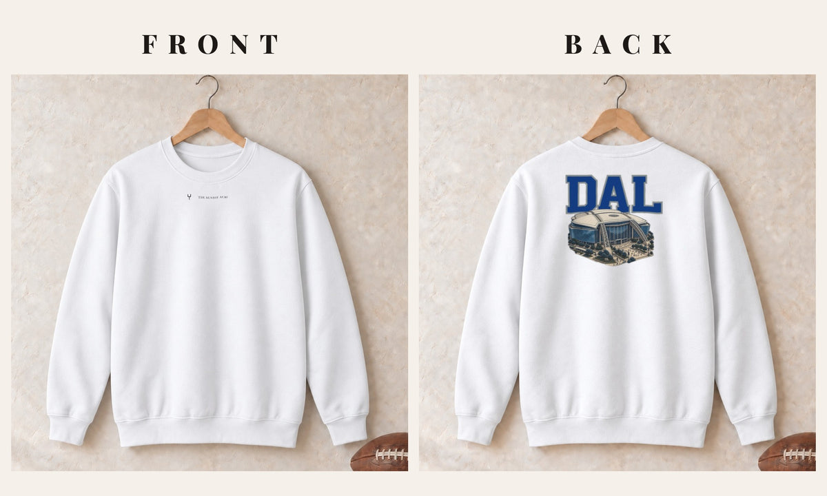 Crewneck + Logo Front · White · front and back · Dallas Home Field Advantage crewneck in white