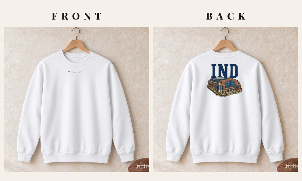 Crewneck + Logo Front · White · front and back · Indianapolis Home Field Advantage crewneck in white