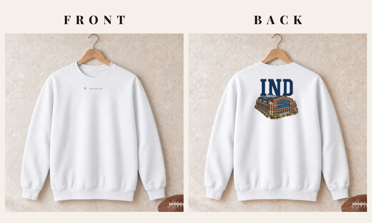 Crewneck + Logo Front · White · front and back · Indianapolis Home Field Advantage crewneck in white
