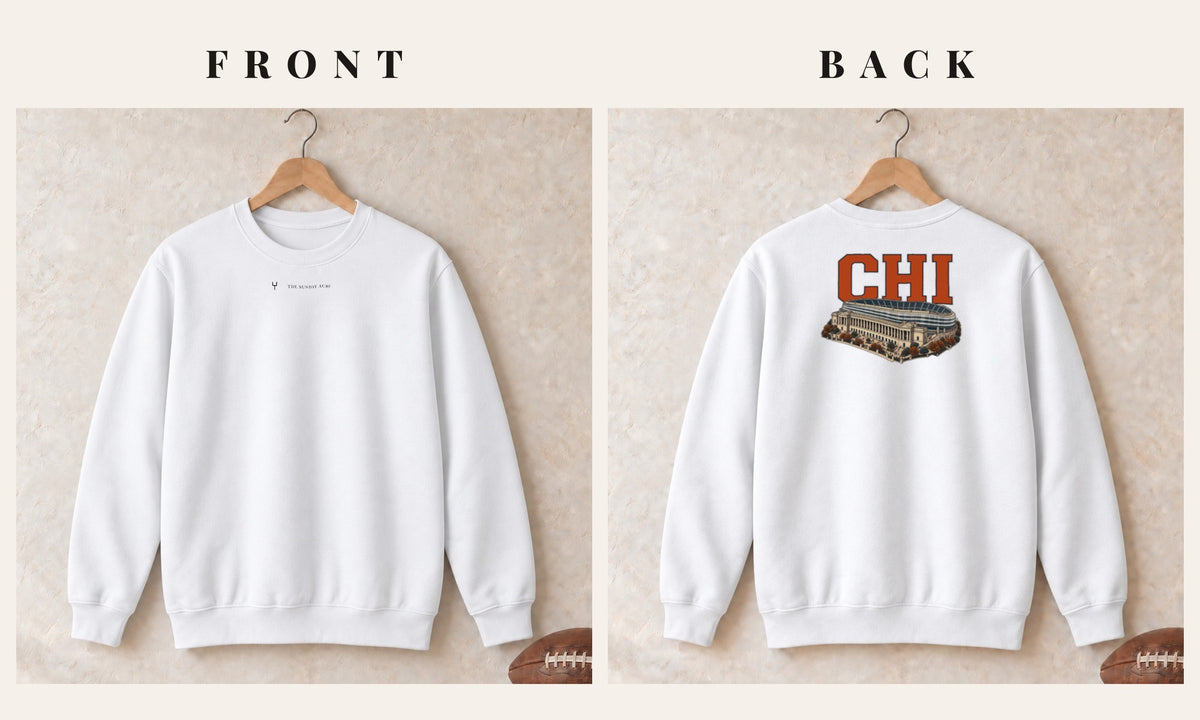 Crewneck + Logo Front · White · front and back · Chicago Home Field Advantage crewneck in white