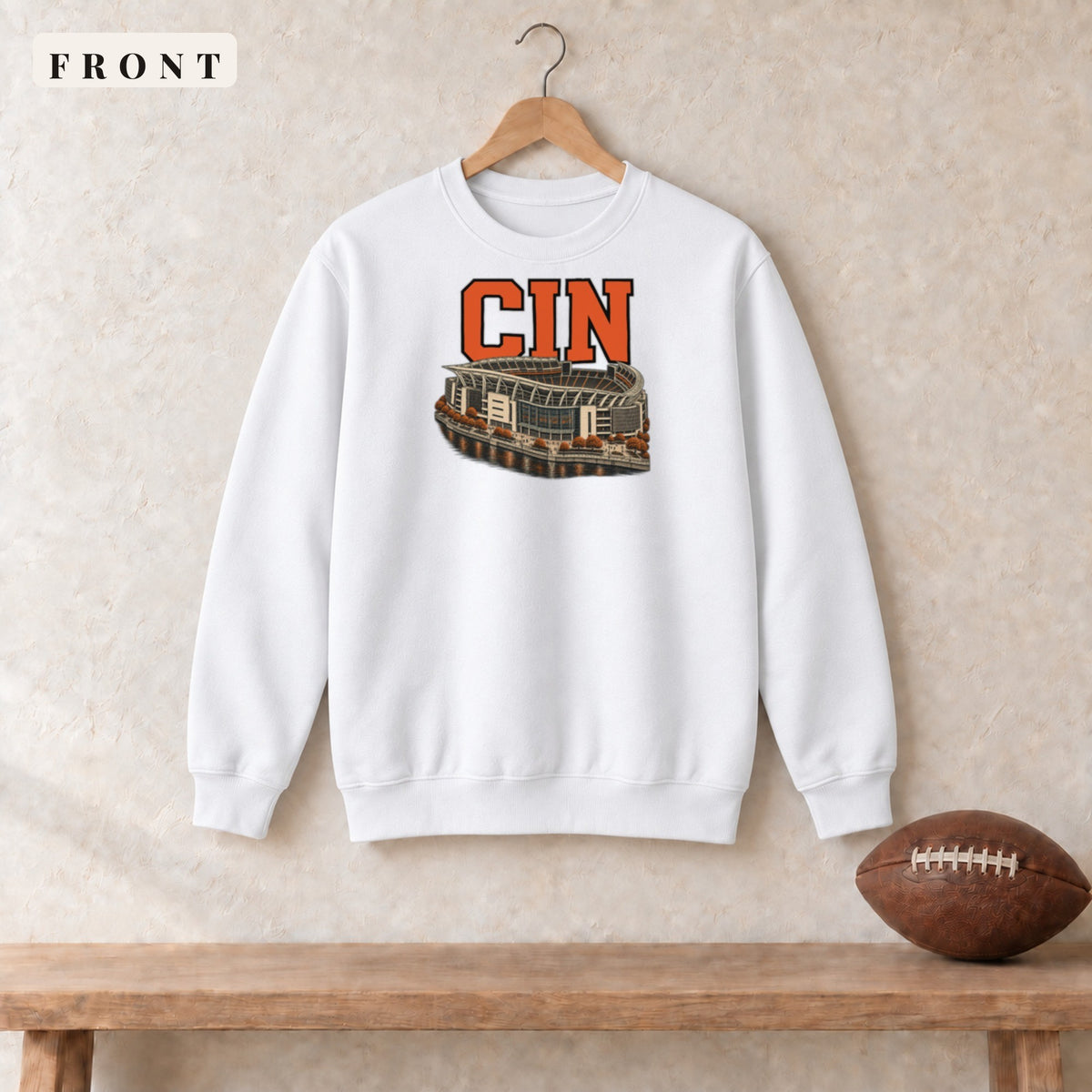 Crewneck · White · front · Cincinnati Home Field Advantage crewneck in white