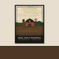 Barn, Silo & Windmill — Original Woodcut-Style Art Print