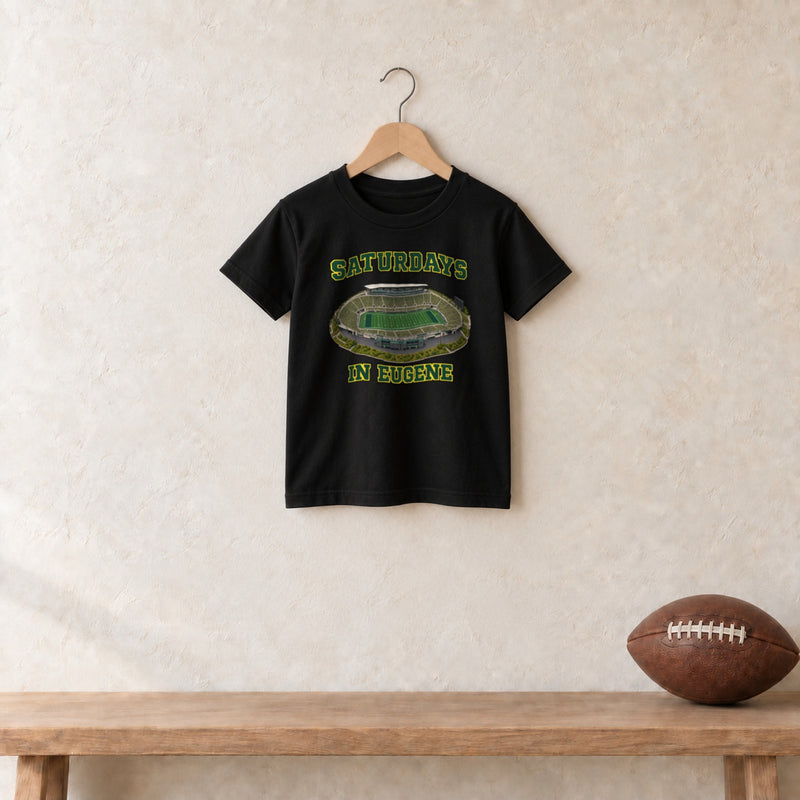 Color Black, Saturdays in Eugene Youth Classic Tee in black
