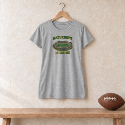Color Athletic Heather, Saturdays in Eugene Women's Relaxed T-Shirt in athletic heather