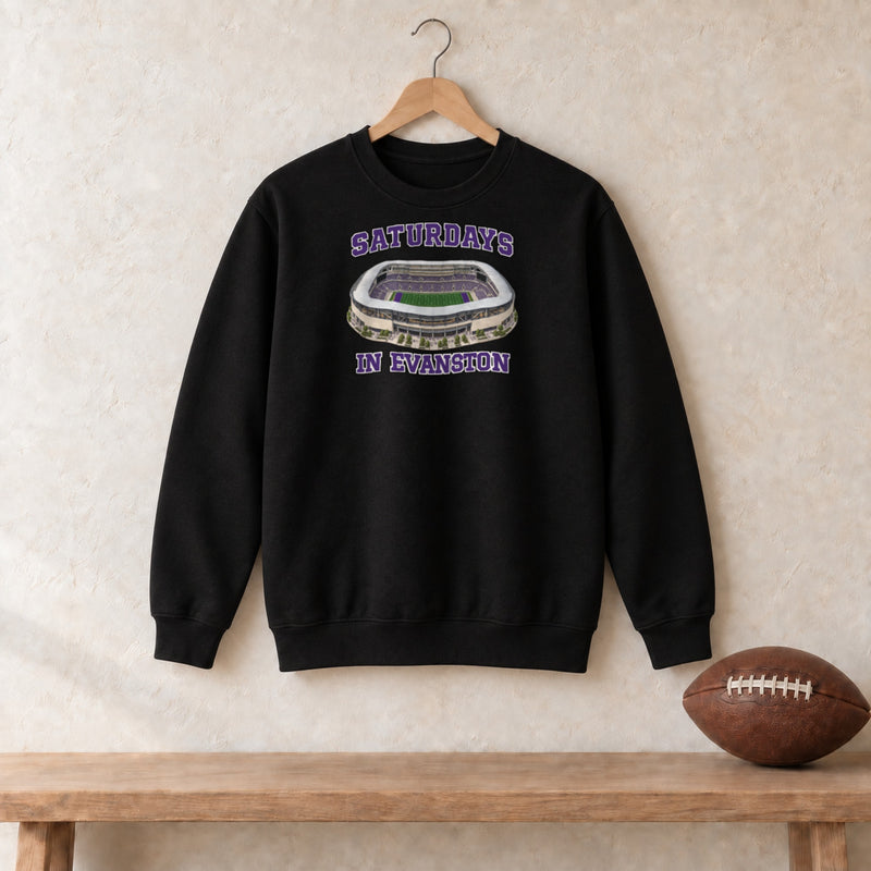 Color Black, Saturdays in Evanston Unisex Crew Neck Sweatshirt in black