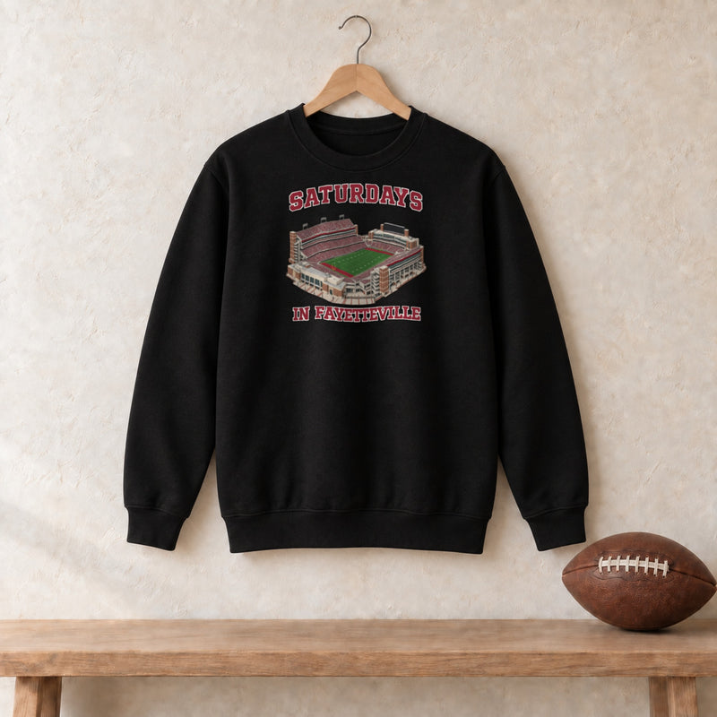 Color Black, Saturdays in Fayetteville Unisex Crew Neck Sweatshirt in black