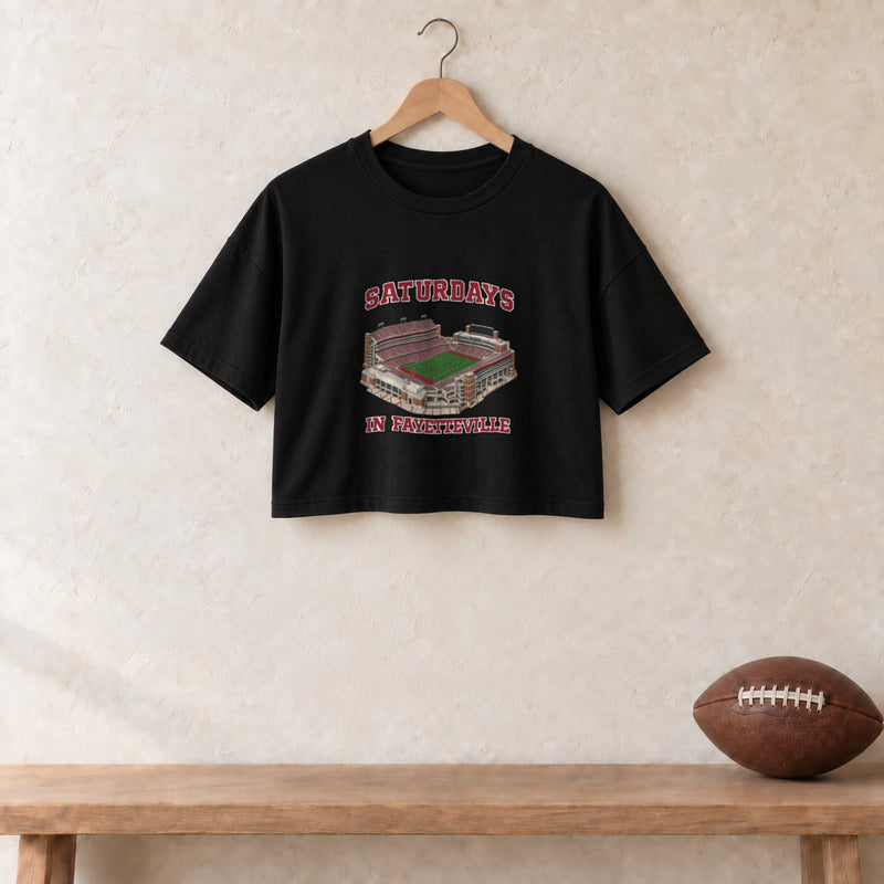 Color Black, Saturdays in Fayetteville Women's Crop Top in black