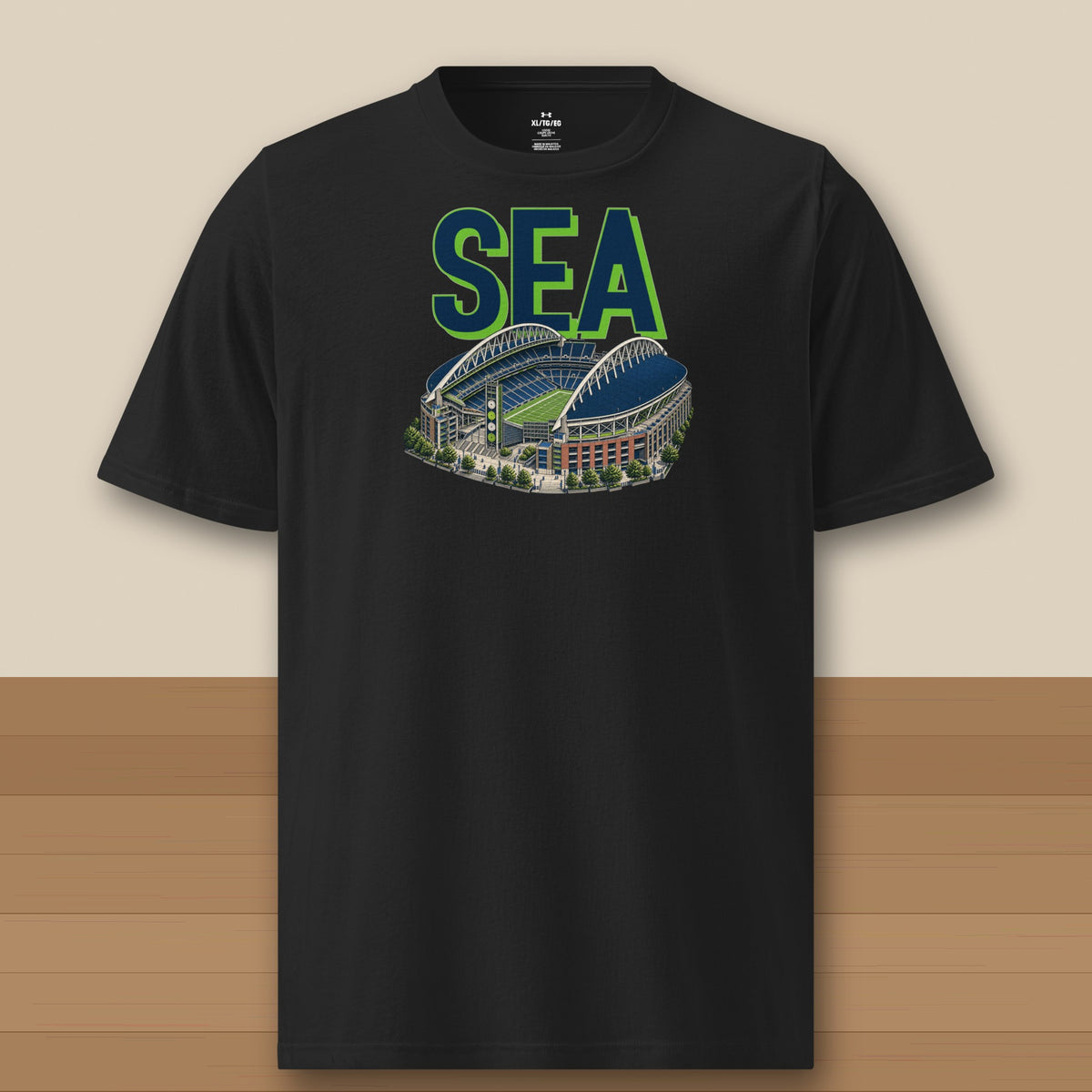 Under Armour Tee · Black · front · Seattle Home Field Advantage Under Armour tee in black
