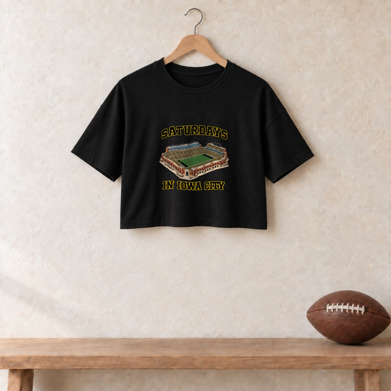 Color Black, Saturdays in Iowa City Women's Crop Top in black