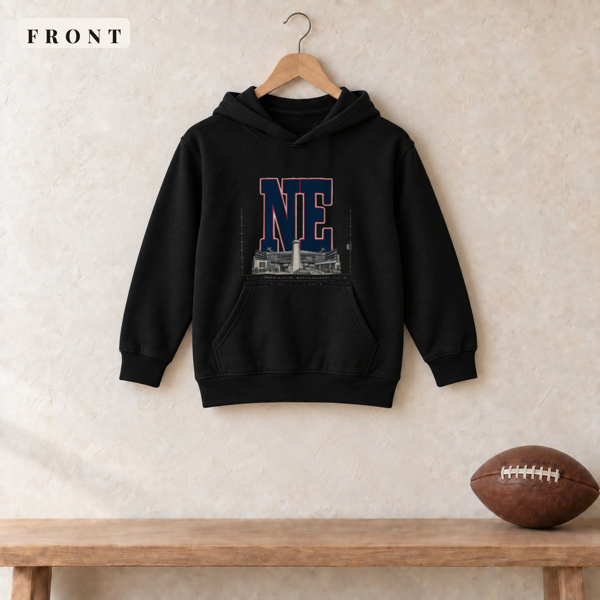Youth Hoodie · Black · front · New England Blueprint City youth hoodie in black