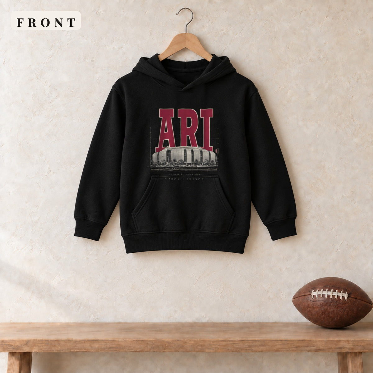 Youth Hoodie · Black · front · Arizona Blueprint City youth hoodie in black