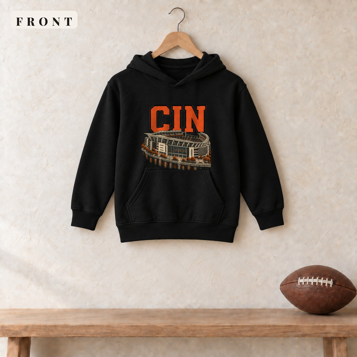Youth Hoodie · Black · front · Cincinnati Home Field Advantage youth hoodie in black