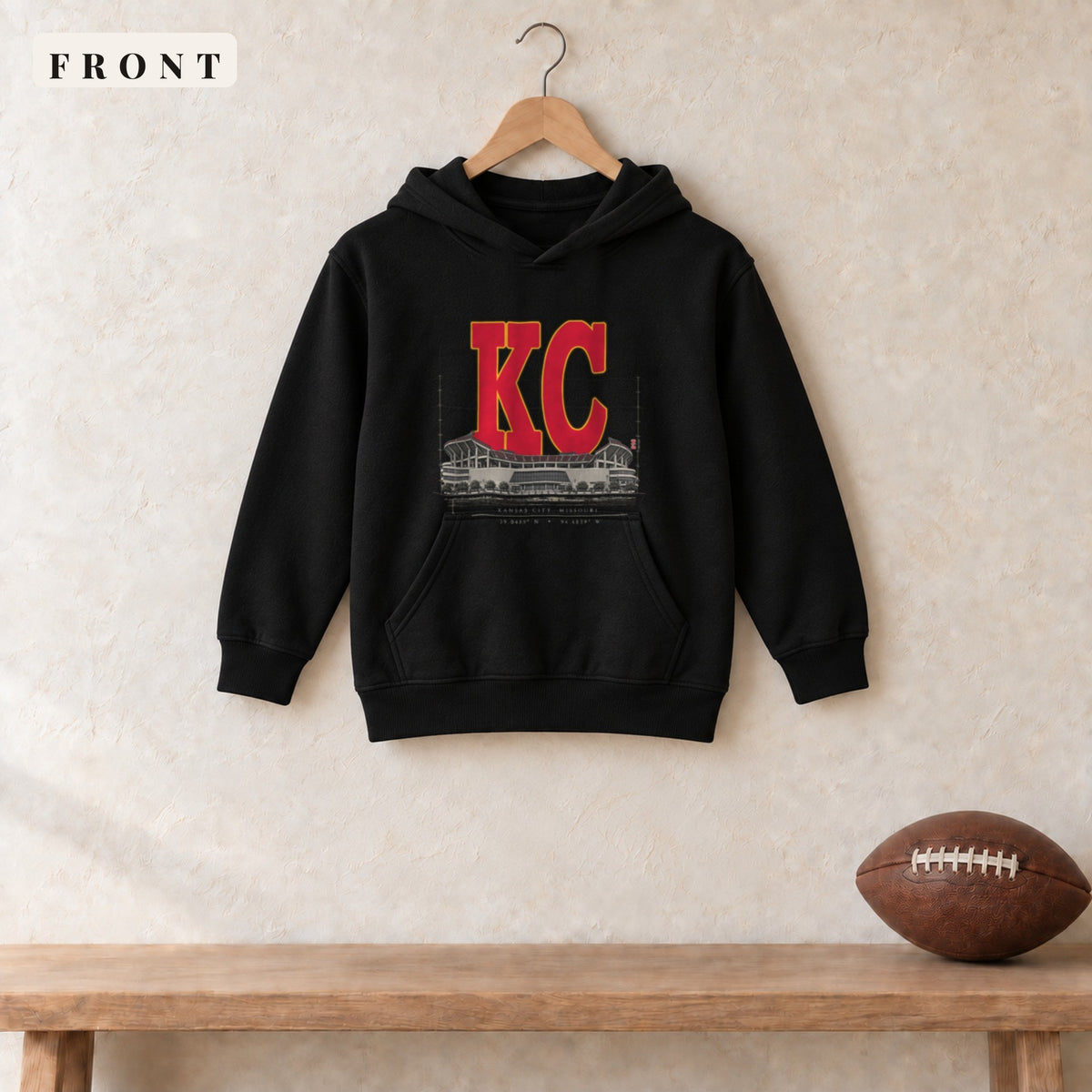 Youth Hoodie · Black · front · Kansas City Blueprint City youth hoodie in black