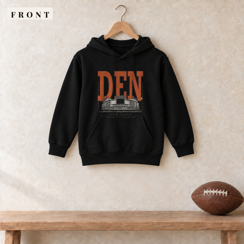 Youth Hoodie · Black · front · Denver Blueprint City youth hoodie in black