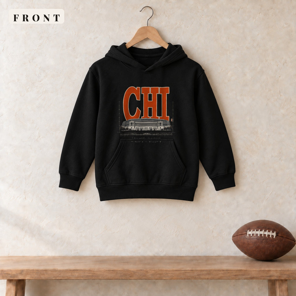 Youth Hoodie · Black · front · Chicago Blueprint City youth hoodie in black