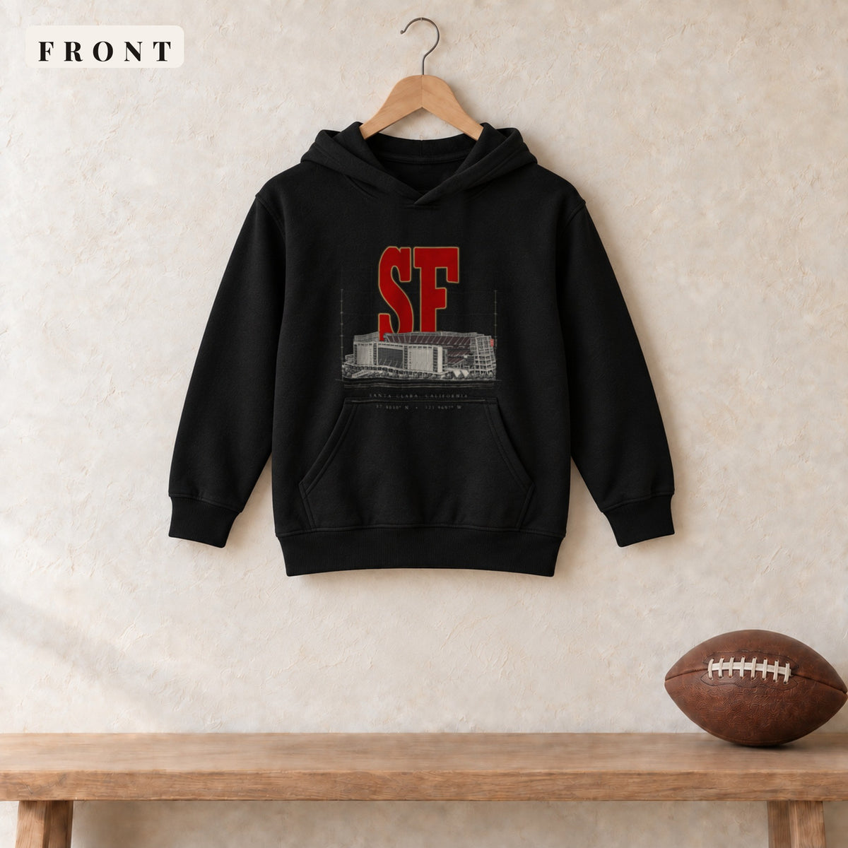 Youth Hoodie · Black · front · San Francisco Blueprint City youth hoodie in black