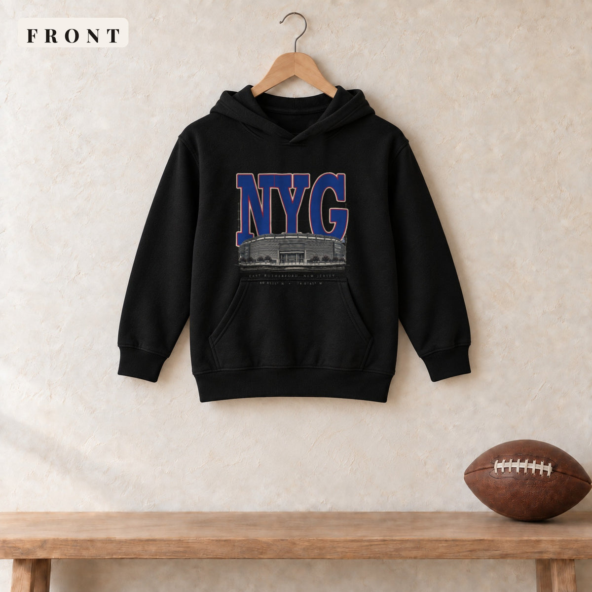 Youth Hoodie · Black · front · New York Royal Blueprint City youth hoodie in black