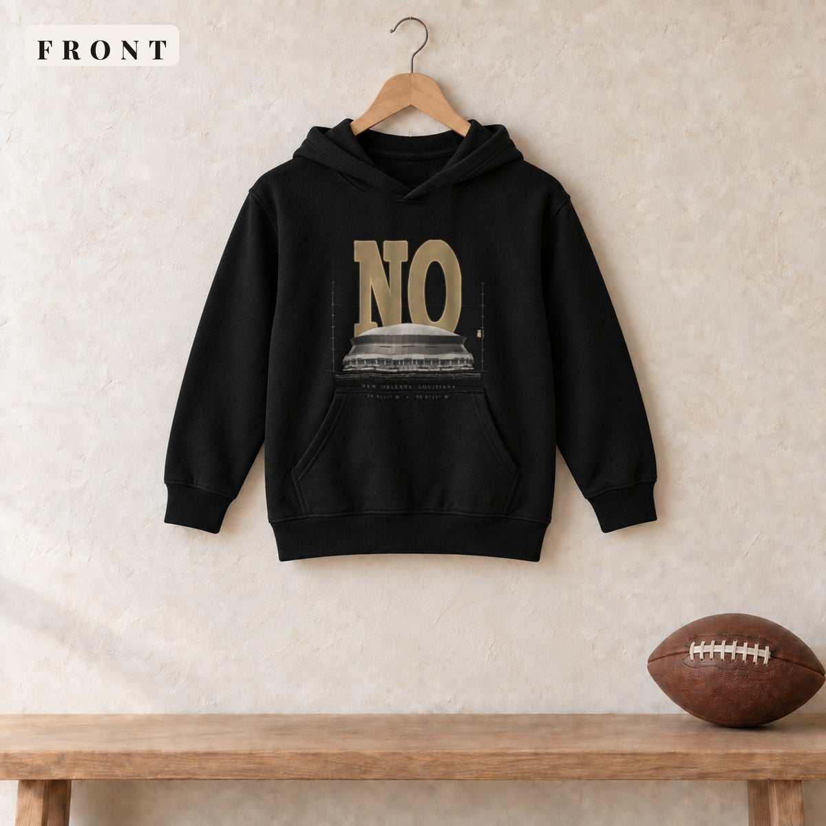 Youth Hoodie · Black · front · New Orleans Blueprint City youth hoodie in black