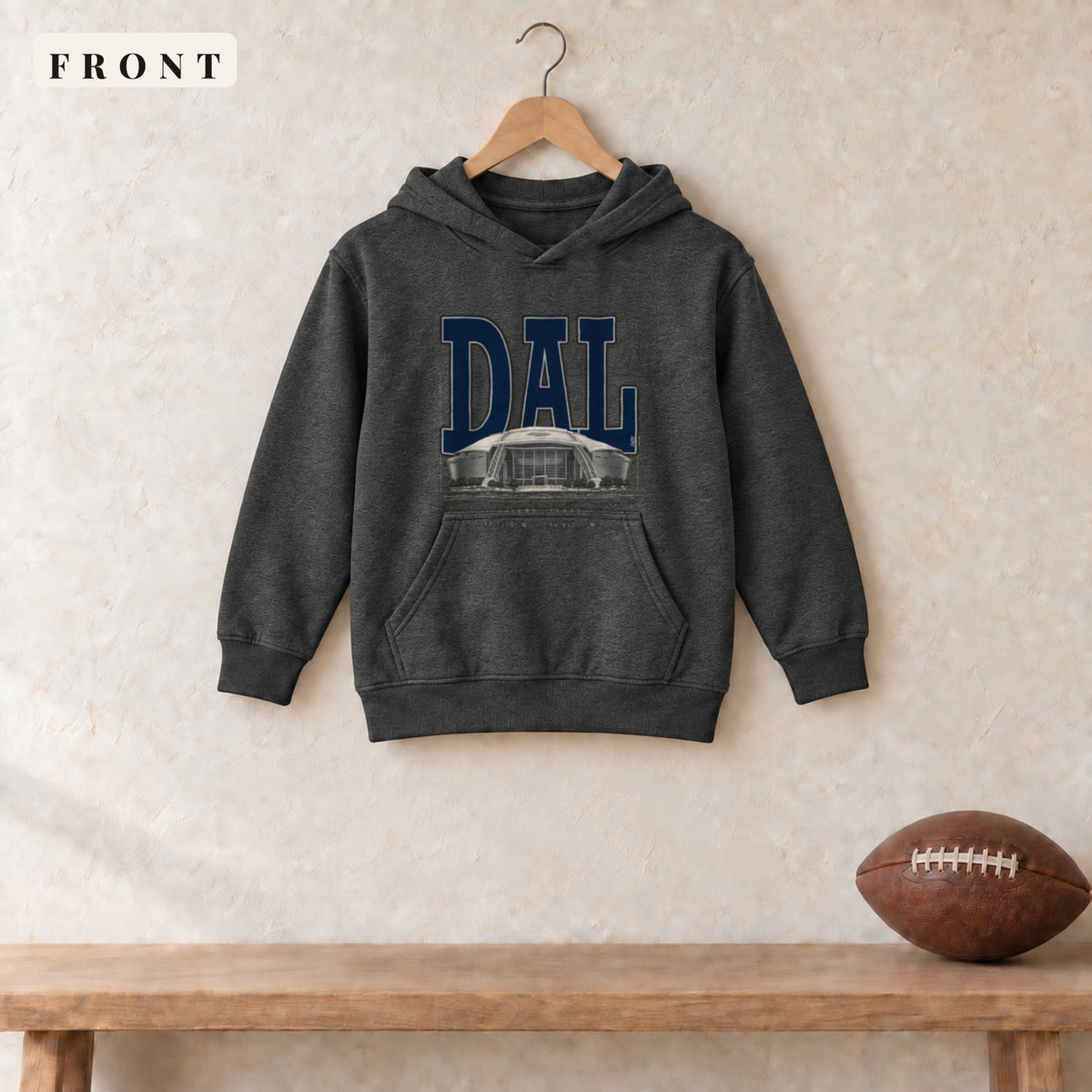 Youth Hoodie · Dark Heather · front · Dallas Blueprint City youth hoodie in dark heather