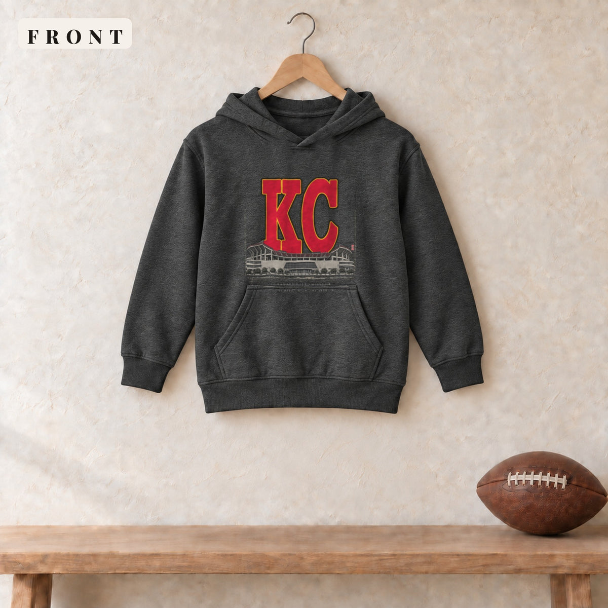 Youth Hoodie · Dark Heather · front · Kansas City Blueprint City youth hoodie in dark heather