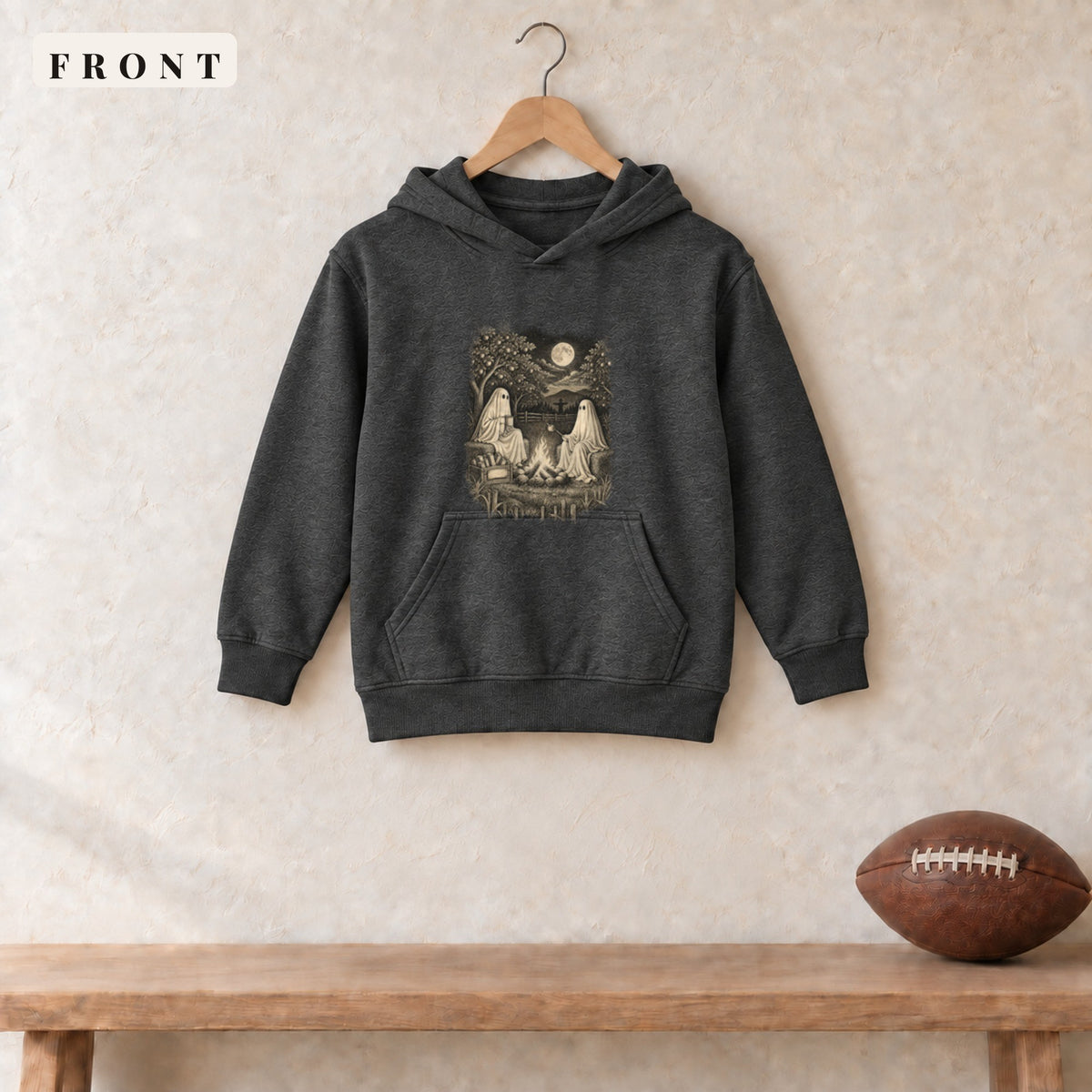 Youth Hoodie · Dark Heather · front · All Hollow's Eve Orchard Ghost Stories youth hoodie in dark heather